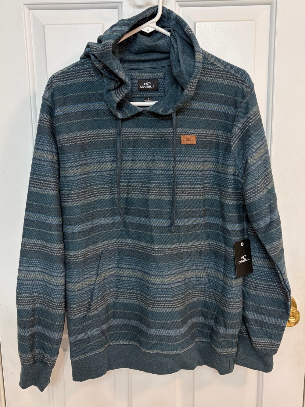 O'Neill Striped Hooded Pullover in Blue and Gray